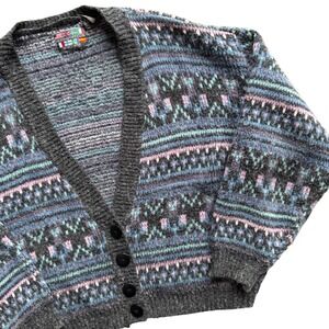 Vintage Paris Sport Club Fair Isle Sweater Womens Cozy Eclectic Grandpa 80s Med